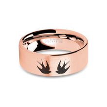 Load image into Gallery viewer, Swallows Laser Engraved Rose Gold Tungsten Wedding Ring, Brushed