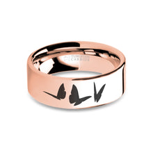 Load image into Gallery viewer, Butterflies Insect Engraved Rose Gold Tungsten Ring, Polished
