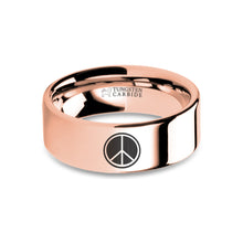 Load image into Gallery viewer, Peace Sign Symbol Laser Engraved Rose Gold Tungsten Wedding Ring