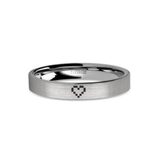 Load image into Gallery viewer, Retro Wedding Ring 8-Bit Pixelated Heart in Brushed Silver Tungsten