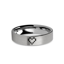 Load image into Gallery viewer, Retro Wedding Ring 8-Bit Pixelated Heart in Brushed Silver Tungsten