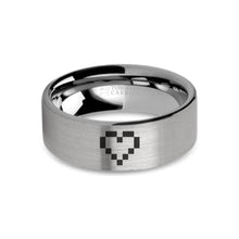 Load image into Gallery viewer, Retro Wedding Ring 8-Bit Pixelated Heart in Brushed Silver Tungsten