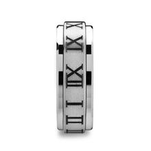 Load image into Gallery viewer, Roman Numeral Engraved Tungsten Spinner Ring with Raised Center
