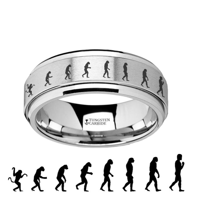 Evolution of Man Engraved Tungsten Carbide Spinner Ring