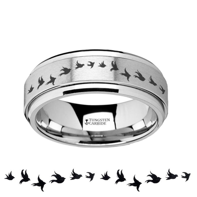 Flock of Flying Birds Engraving Tungsten Carbide Spinner Ring