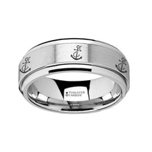 Load image into Gallery viewer, Tungsten Spinner Ring with Nautical Anchor Pattern Engraving