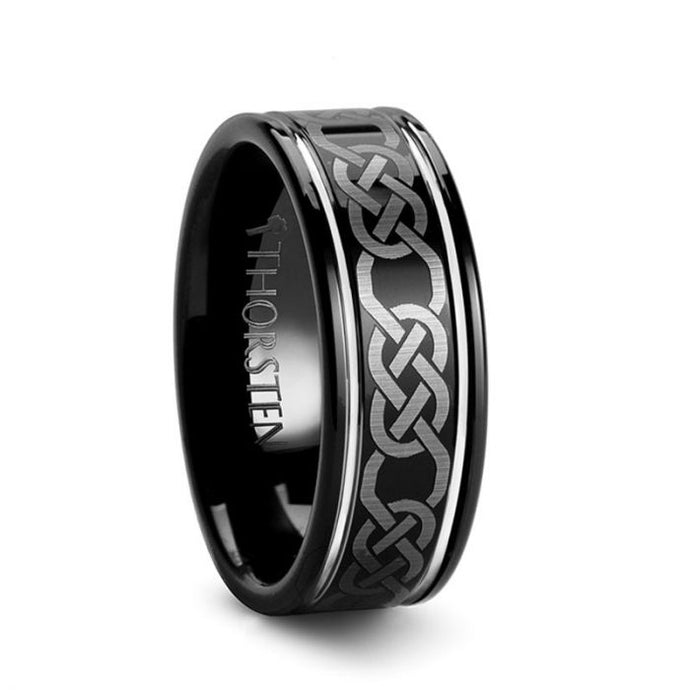 Black Tungsten Band with Celtic Knots