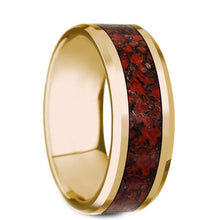 Load image into Gallery viewer, Red Dinosaur Bone Inlay Yellow Gold Ring, 14K, Beveled