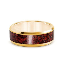 Load image into Gallery viewer, Red Dinosaur Bone Inlay Yellow Gold Ring, 14K, Beveled