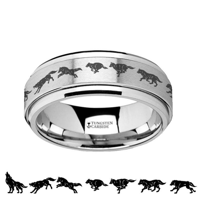 Running Wolf Animation Tungsten Carbide Spinner Ring