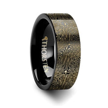 Load image into Gallery viewer, Damascus Steel Engraved Black Tungsten Wedding Band, Flat