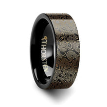 Load image into Gallery viewer, Circular Pattern Damascus Steel Engraved Black Tungsten Band