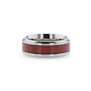 Authentic Padauk Wood Inlay Titanium Wedding Ring, Beveled