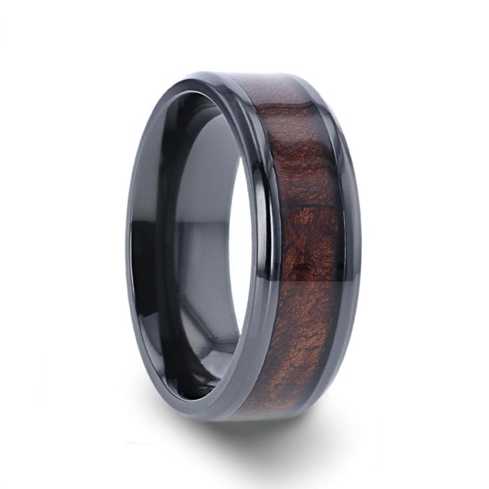 Redwood Inlay Black Ceramic Ring
