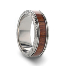 Load image into Gallery viewer, Exotic Koa Wood Inlay Titanium Ring, Carved Edges