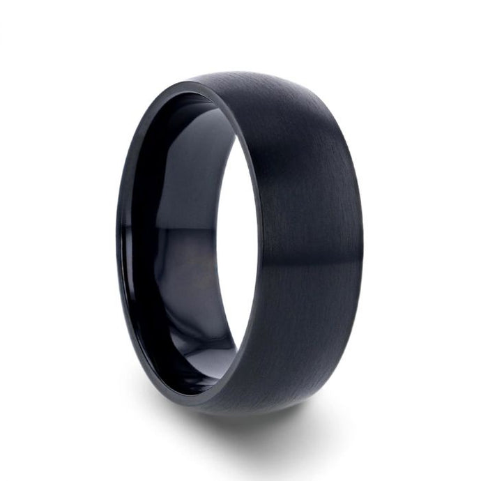 Black Titanium Wedding Ring, Brushed Finish, Domed