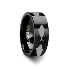 Load image into Gallery viewer, Tuna Fish Outline Pattern Engraved on Black Tungsten Ring