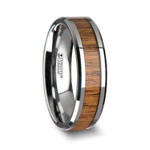 Teak Wood Inlay Tungsten Ring