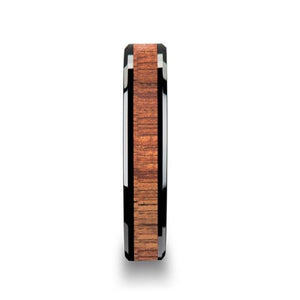 Acacia Koa Wood Black Ceramic Wedding Band