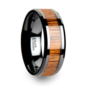 Teak Wood Black Ceramic Wedding Ring