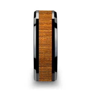 Teak Wood Black Ceramic Wedding Ring