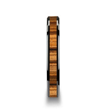 Load image into Gallery viewer, Zebra Wood Inlay Black Ceramic Wedding Band
