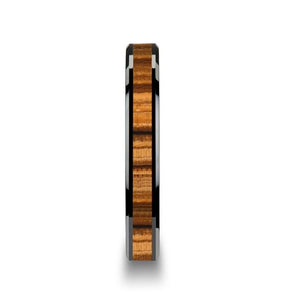 Zebra Wood Inlay Black Ceramic Wedding Band