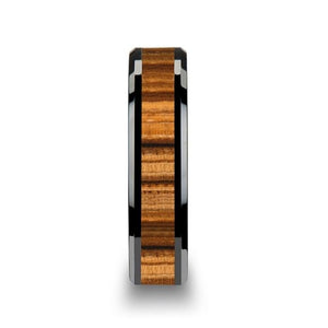 Zebra Wood Inlay Black Ceramic Wedding Band