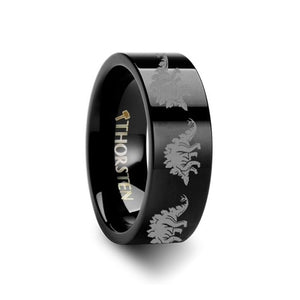 Dinosaur Stegasaurus Engraving Black Tungsten Ring