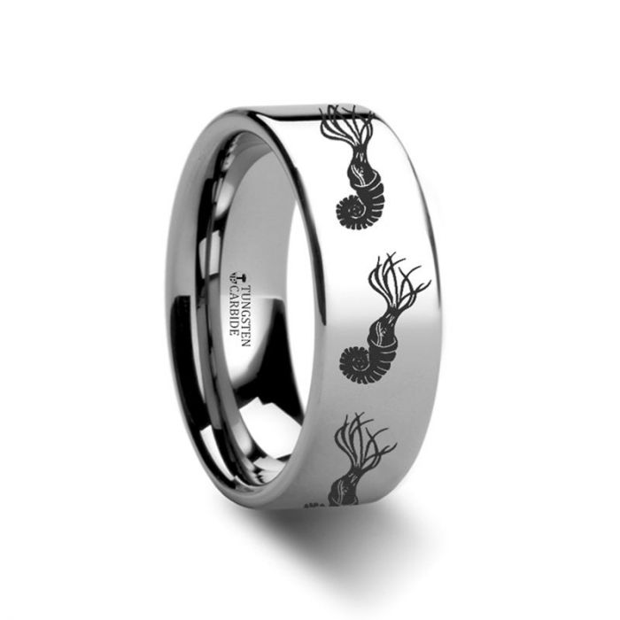 Ancient Ammonite Engraving Tungsten Carbide Band
