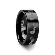 Load image into Gallery viewer, Ammonite Engraved Black Tungsten Ring Flat