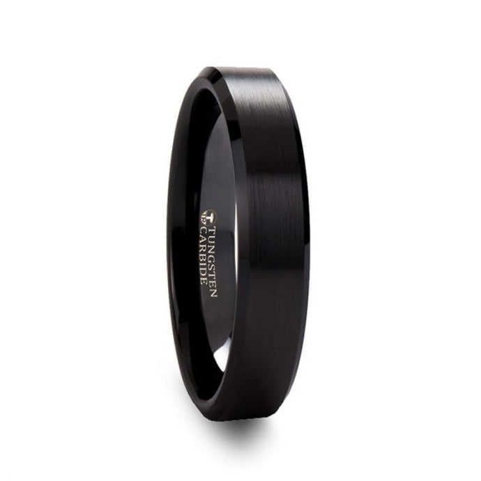 Flat Black Tungsten Ring Brushed Center Polished Edge