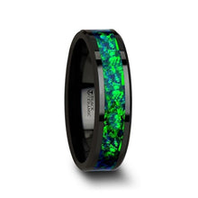 Load image into Gallery viewer, Brilliant Green-Blue Opal Black Ceramic Anniversary Ring