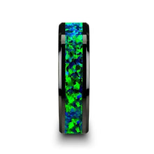 Load image into Gallery viewer, Brilliant Green-Blue Opal Black Ceramic Anniversary Ring
