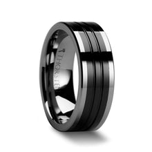 Load image into Gallery viewer, Grooved Tungsten Ring with Black Ceramic Inlay