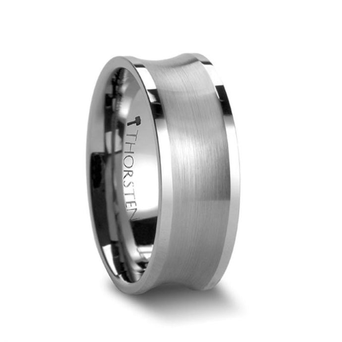 Concave Center Brushed Tungsten Band
