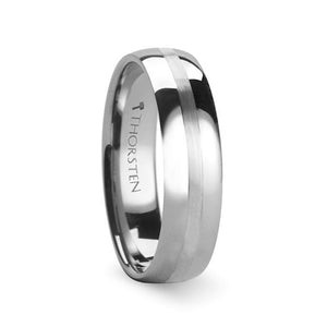 Polished Tungsten Band with Brushed Center Stripe