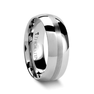 Polished Tungsten Band with Brushed Center Stripe