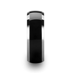 Domed Tungsten Ring with Black Ceramic Inlay