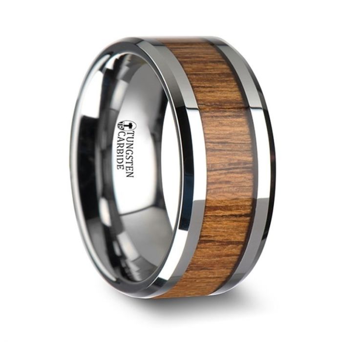 Teak Wood Inlay Tungsten Ring