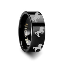 Load image into Gallery viewer, Rearing Horse Engraved Flat Black Tungsten Ring