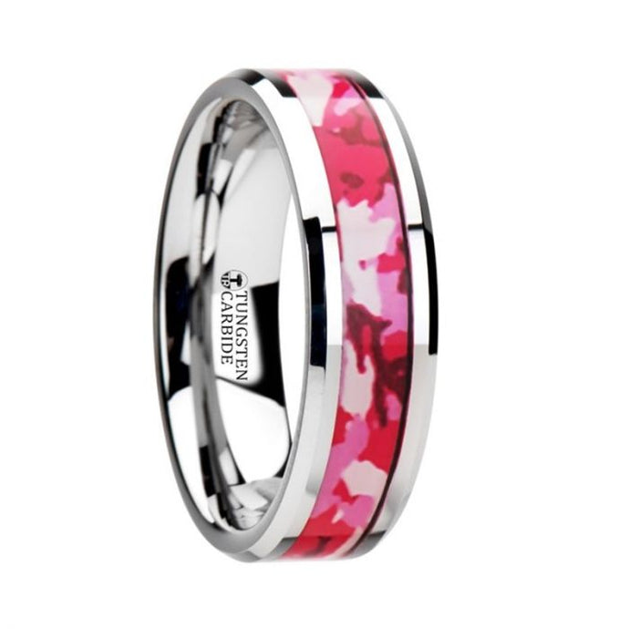 Hot Pink Camouflage Inlay Tungsten Ring