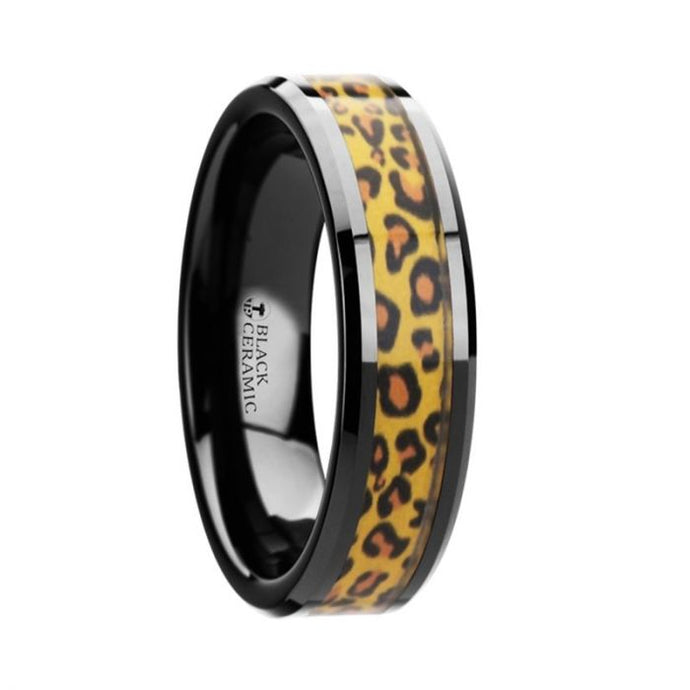 Cheetah Print Animal Skin Black Ceramic Ring