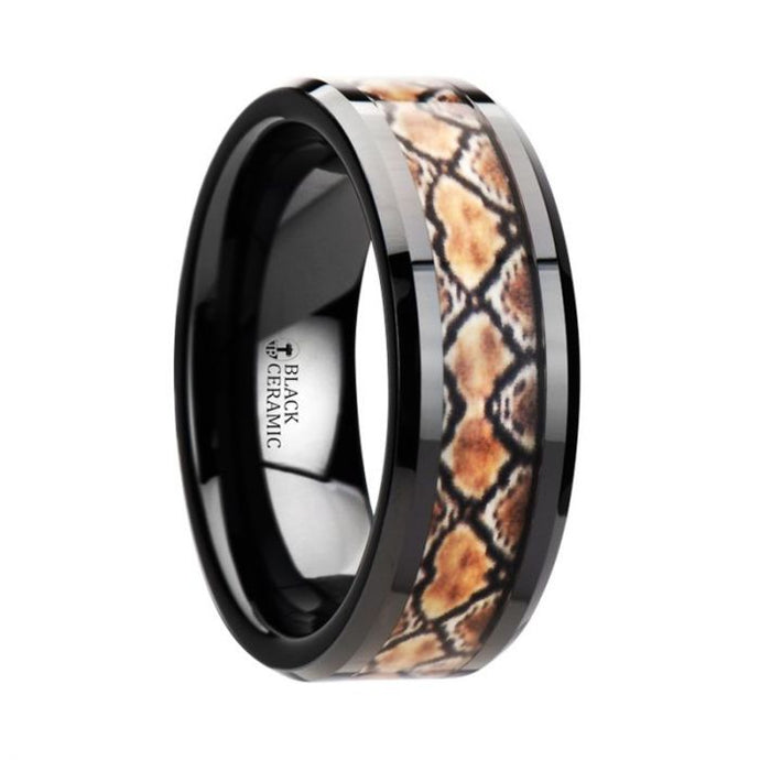 Boa Snake Skin Black Ceramic Anniversary Band