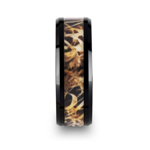 Grass Leaf Camo Inlay Black Ceramic Anniversary Ring