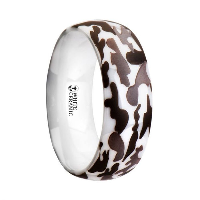 White Ceramic Camouflage Design Anniversary Ring