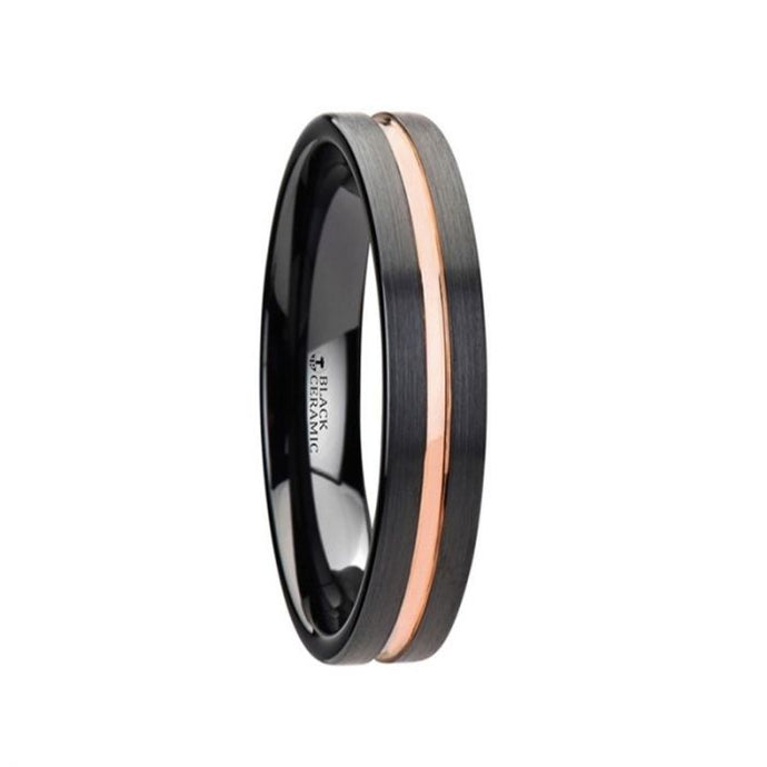 Rose Gold Grooved Black Ceramic Wedding Ring