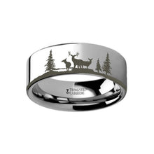 Load image into Gallery viewer, Deer Forest Engraved Flat Tungsten Ring