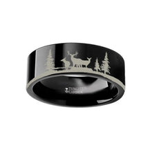 Load image into Gallery viewer, Reindeer Herd Forest Landscape Black Tungsten Ring