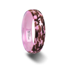 Load image into Gallery viewer, Camo Laser Engraved Pink Ceramic Wedding Band for Ladies
